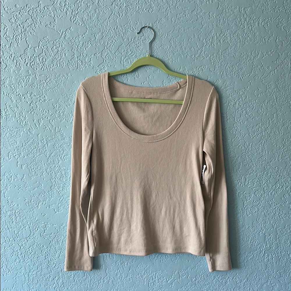 Old Navy Cream Fitted Ribbed Long Sleeve Blouse